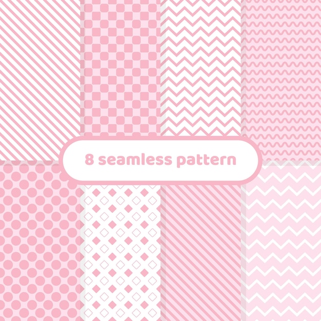 cute different vector seamless patterns pink color geometric color set pink and white