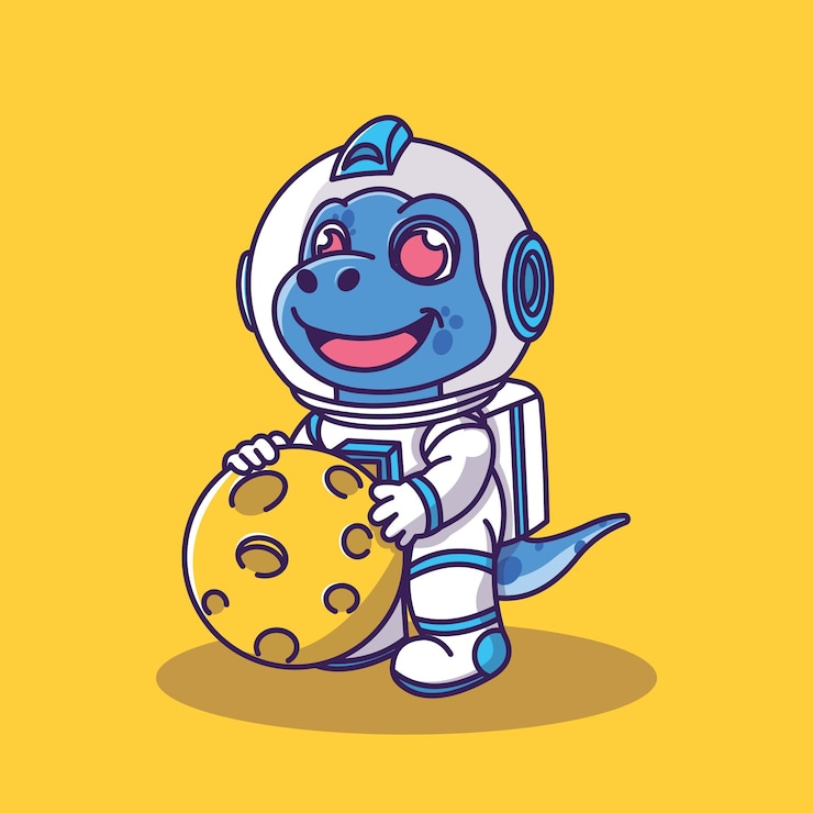 Vector cute dino astronaut with moon