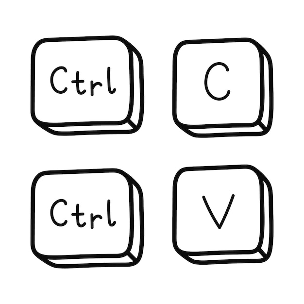 cute doodle ctrl c and ctrl v keyboard buttons copy and paste key shortcuts for pc computer