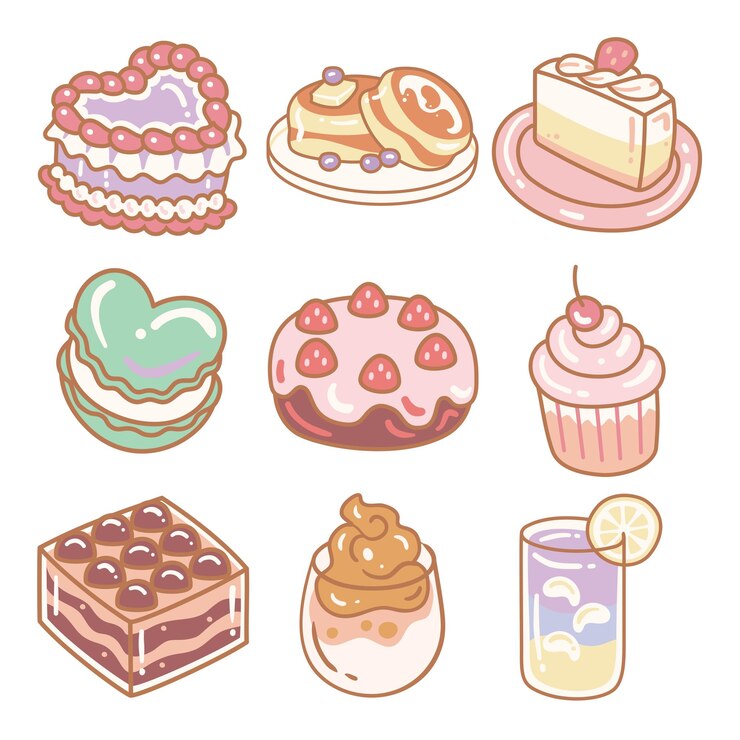 Cute Doodle of Cafe Drink and Sweet Food with Playful Lined Organic Style