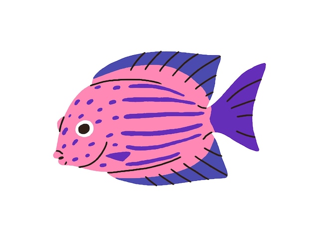 Cute fancy fish Exotic tropical sea species Small little aquarium animal with fins Fictional fantastic marine water fauna Flat graphic vector illustration isolated on white background