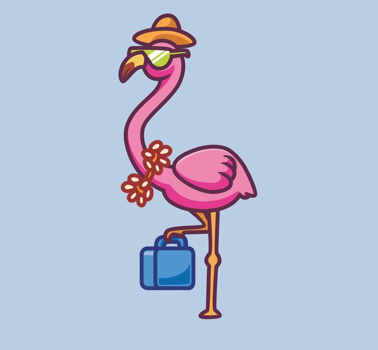 Vector cute flaming vacation holiday summer isolated cartoon animal nature illustration flat style