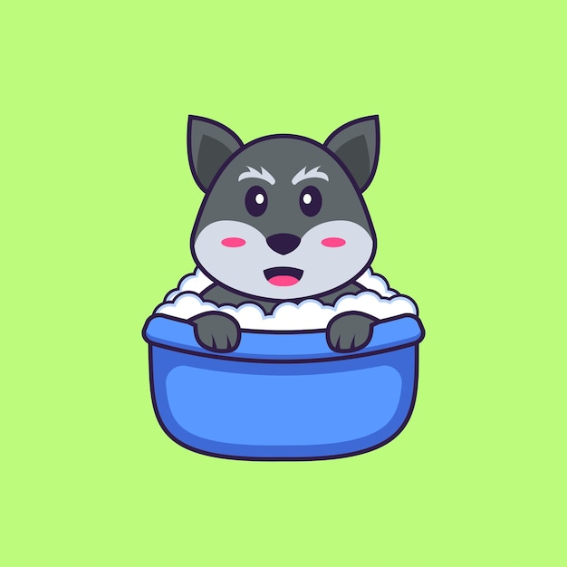 Cute fox taking a bath in the bathtub. Animal cartoon concept isolated.