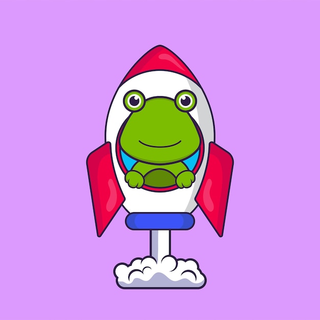 Cute frog flying on rocket. Animal cartoon concept isolated.