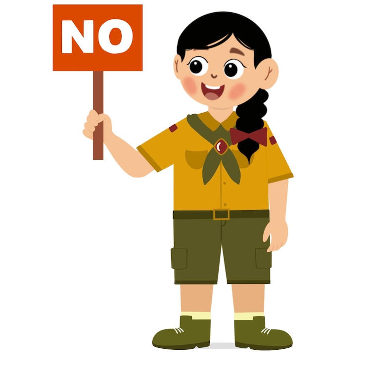 Vector cute girl saying no with sign happy cute kid girl carry wrong sign vector