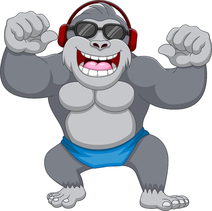 Vector cute gorilla with headphones cartoon