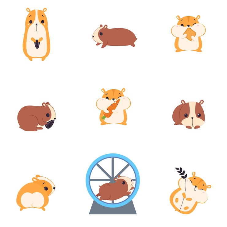 Vector cute hamsters set adorable funny red pet animals cartoon vector illustration