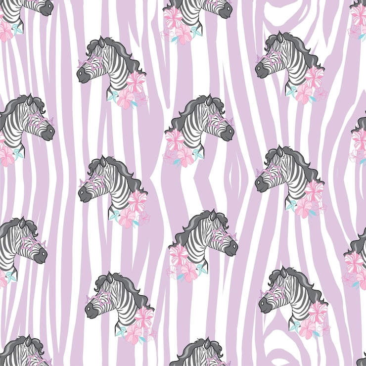 Vector cute hand drawn funny zebra seamless pattern