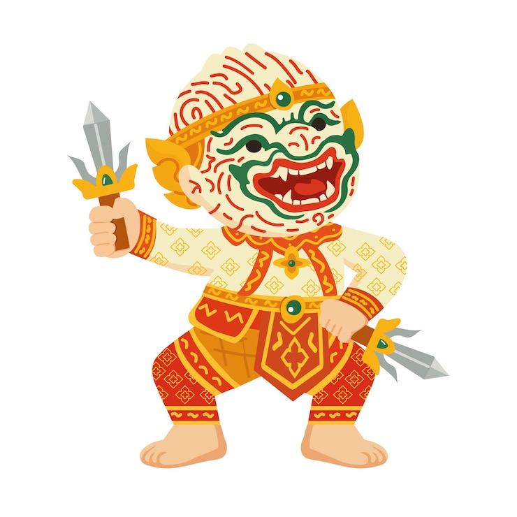 Vector cute hanuman thai art flat