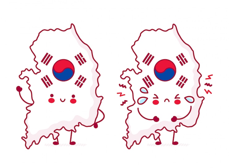 Vector cute happy funny south korea map and flag character.
