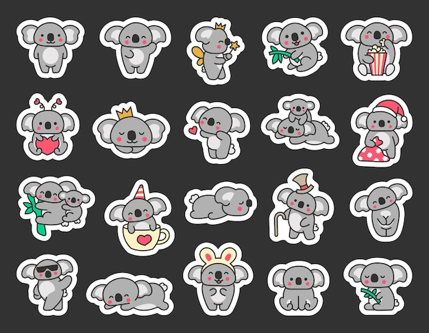 Cute kawaii koala bear Sticker Bookmark Australian animals cartoon character