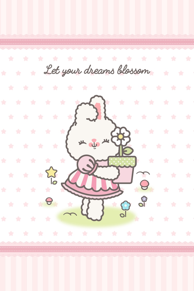 Vector cute kawaii little bunny gardening