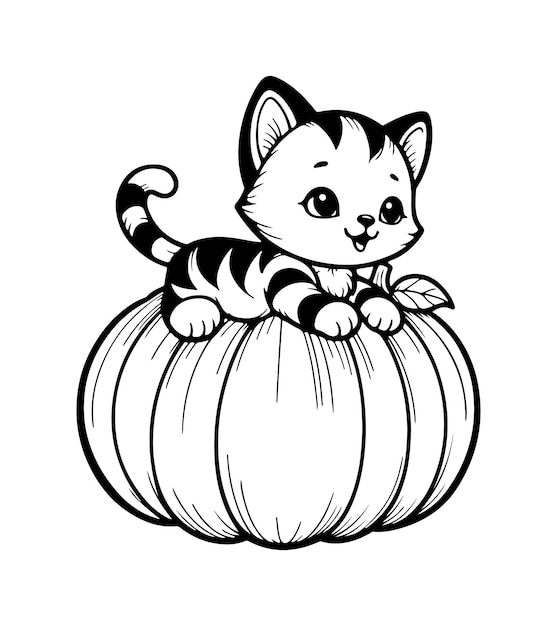 Cute Kitten on a Pumpkin