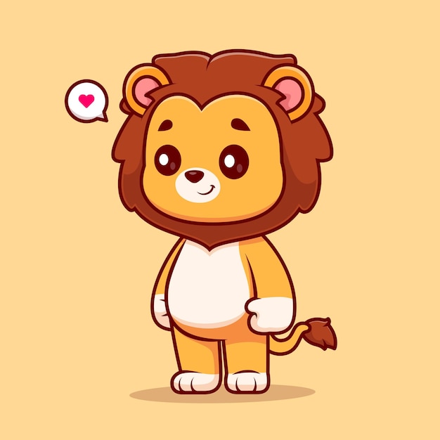 Cute Lion Standing Cartoon Vector Icon Illustration. Animal Nature Icon Concept Isolated Flat