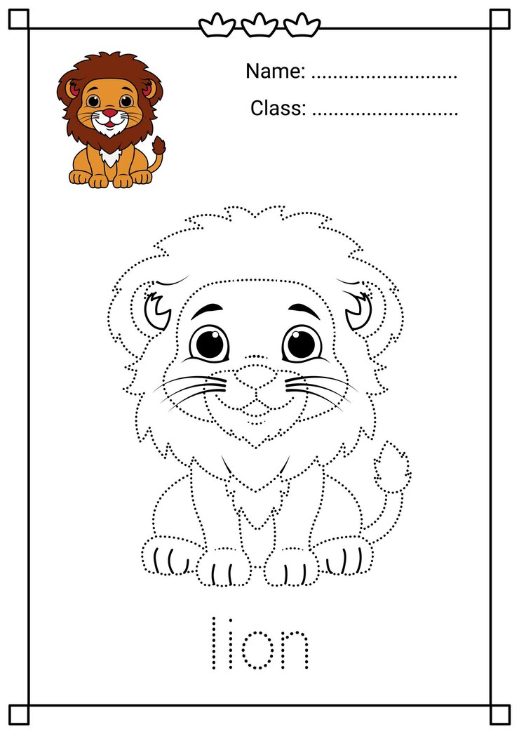Cute Lion Tracing and Coloring Worksheet for Kids