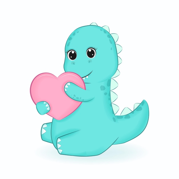 Cute Little Dinosaur with heart cartoon illustration