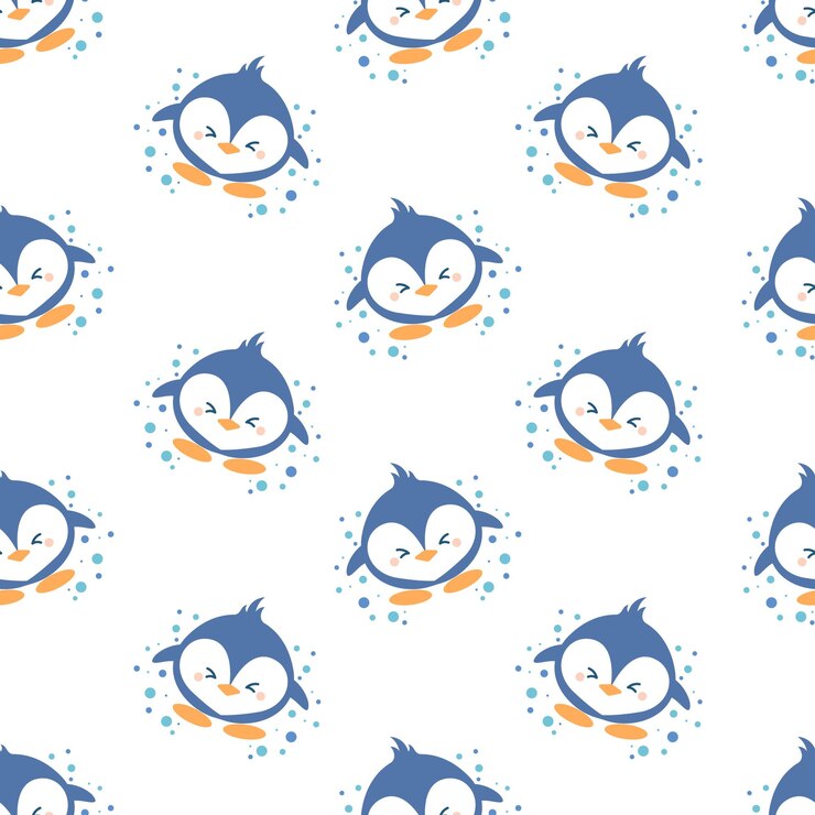 Cute little penguin seamless pattern premium vector