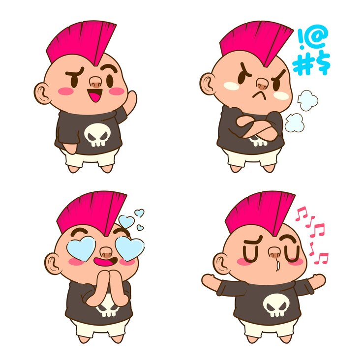 Vector cute little punk cartoon vector illustration