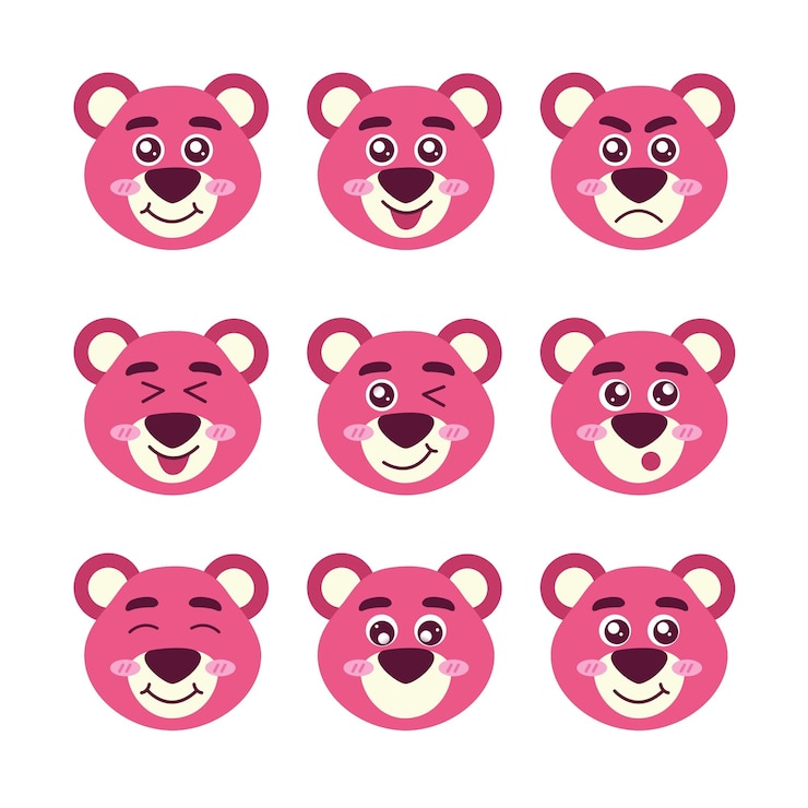 Cute Lotso doll face set cute baby teddy bear pink teddy bear set face illustration