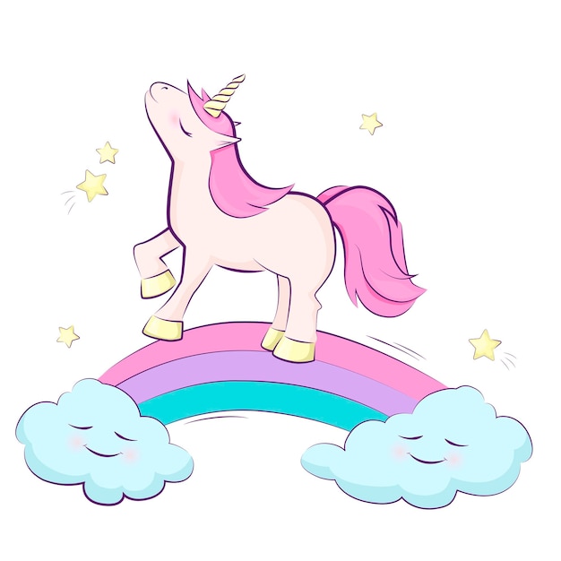 cute magical unicorn on a rainbow star cloud