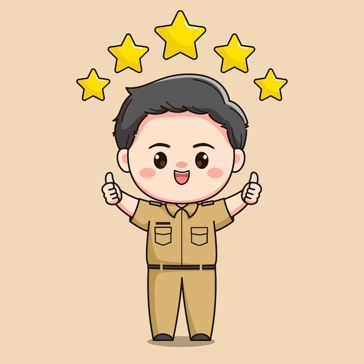 Vector cute male teacher character with both hands good