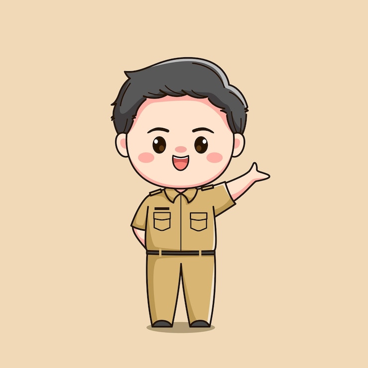 Vector cute male teacher character with raised one hand