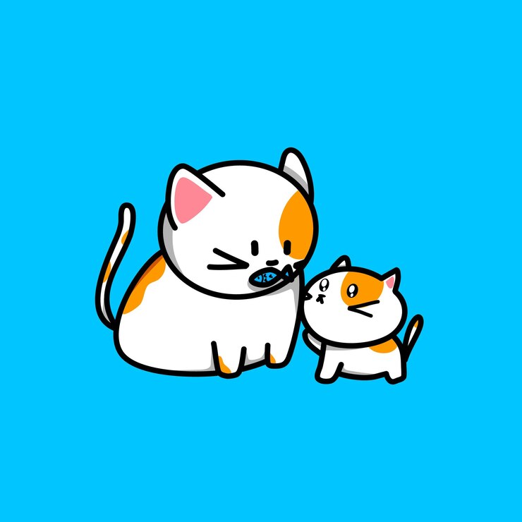 cute mom and baby cat share food cartoon vector cartoon