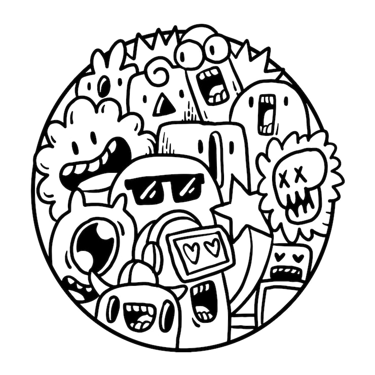 Vector cute monster doodle in circle