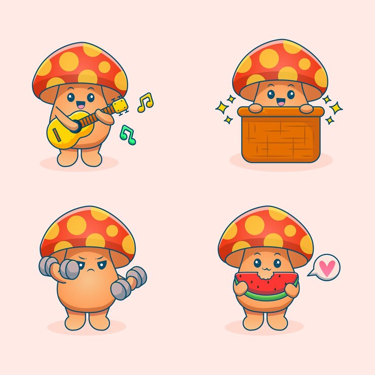Vector cute mushroom cartoon set