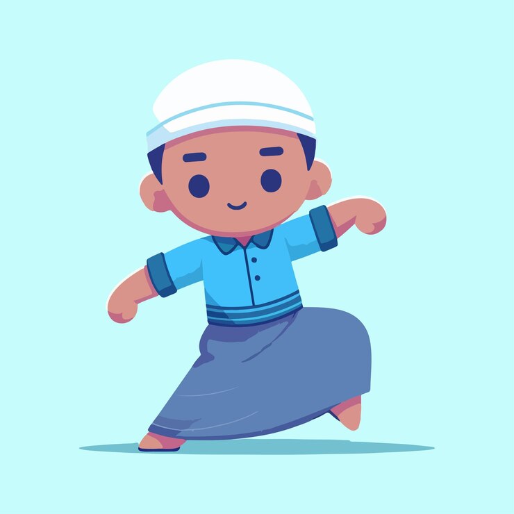 Vector cute muslim boy with high spirits