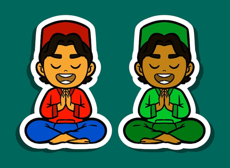 Vector cute muslim boys praying
