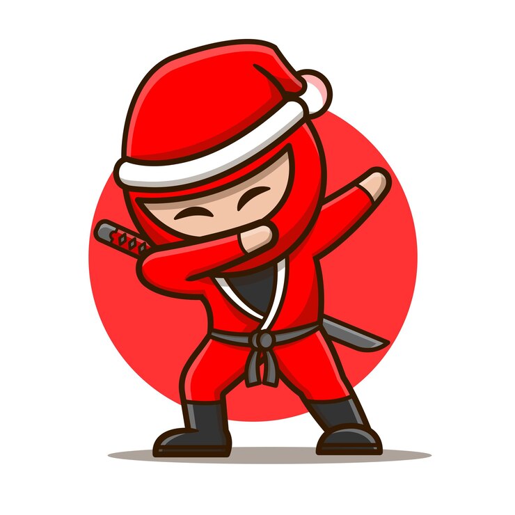 Vector cute ninja dabbing in santa claus costume in cartoon vector