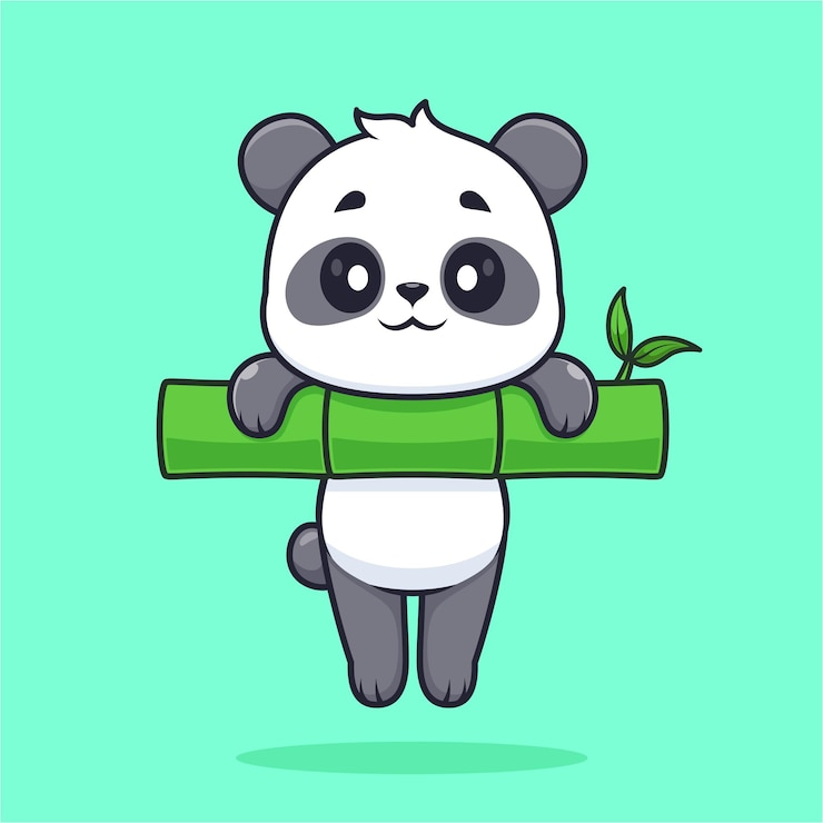 Vector cute panda hanging on bamboo cartoon vector icon illustration animal nature icon concept isolated