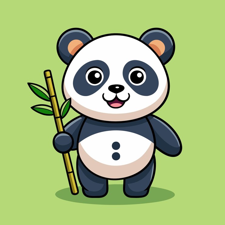 Vector cute panda holding bamboo cartoon vector icon illustration