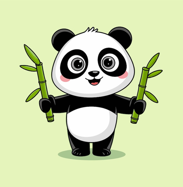 Vector cute panda holding bamboo cartoon vector illustration template