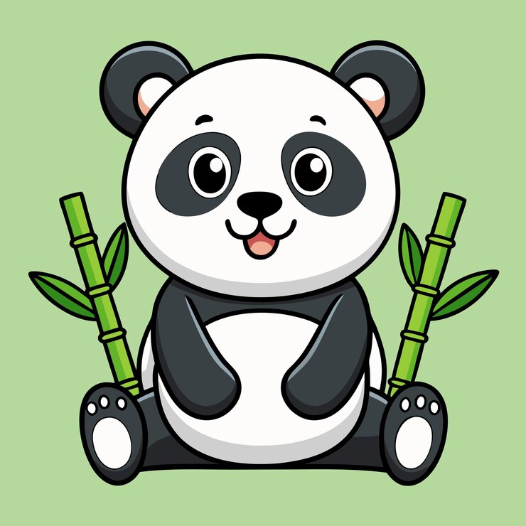 Vector cute panda illustration with bamboo