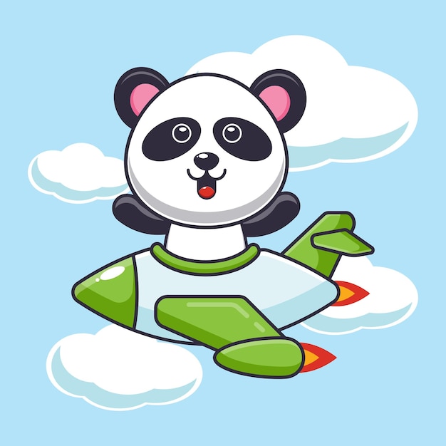 cute panda mascot cartoon character ride on plane jet
