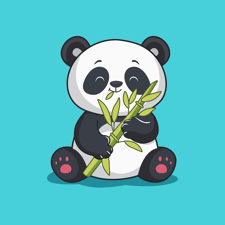 Vector cute panda sitting while eating bamboo cartoon vector illustration