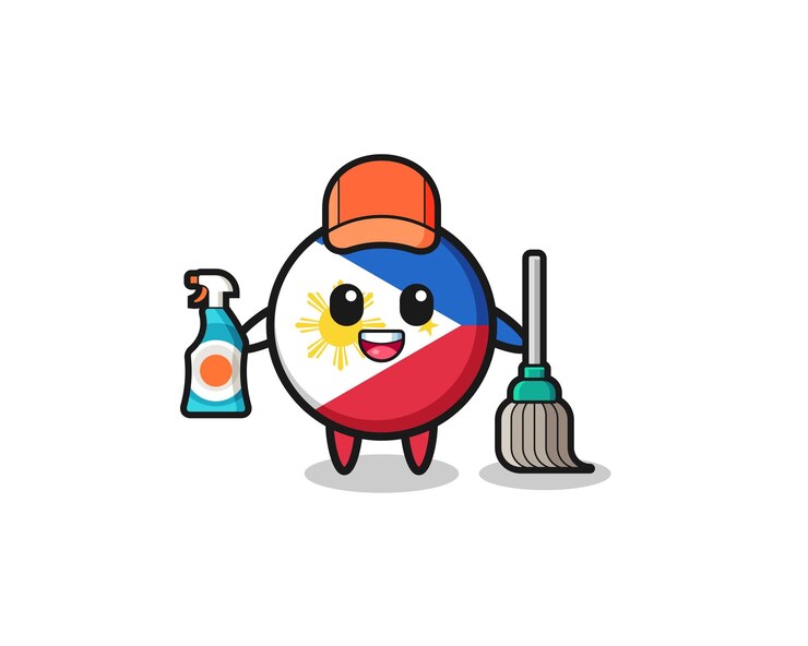 Vector cute philippines flag character as cleaning services mascot cute design