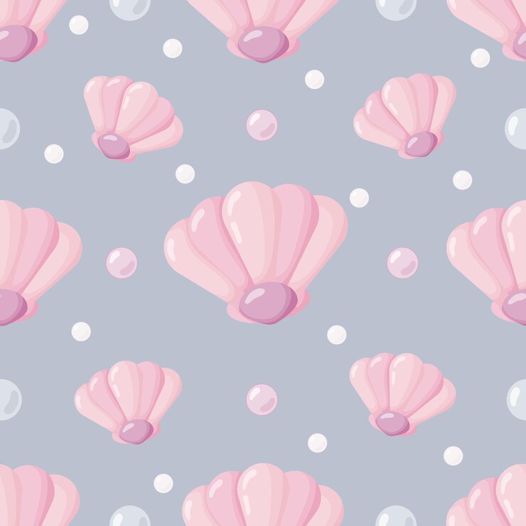 Cute Pink Shells and Pearls Seamless Pattern