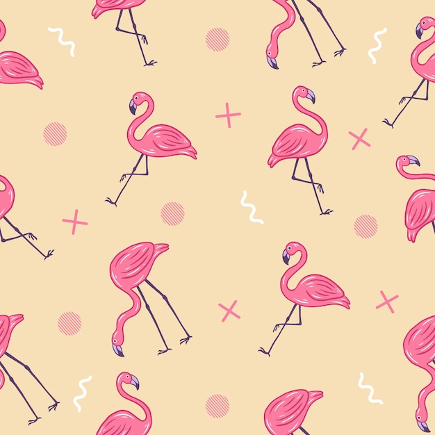 Cute pink stork animal seamless pattern pink object wallpaper with design pastel cream