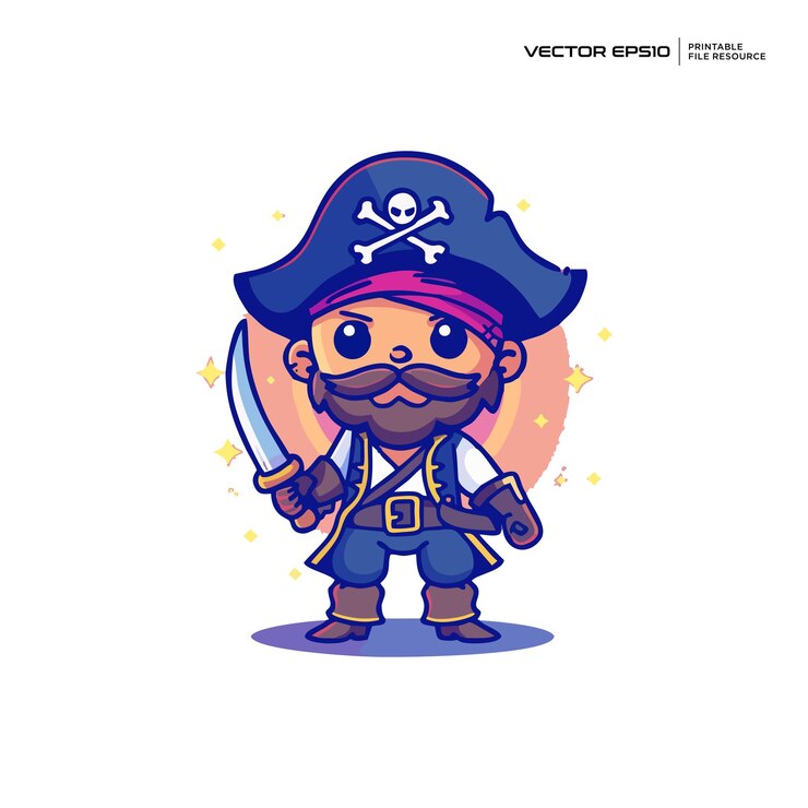 Vector cute pirate boy character mascot logo design illustration eps 10