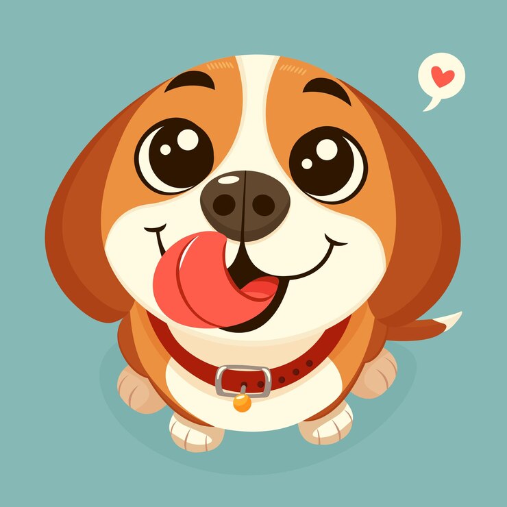 Vector cute puppy with tongue out looking up flat vector illustration