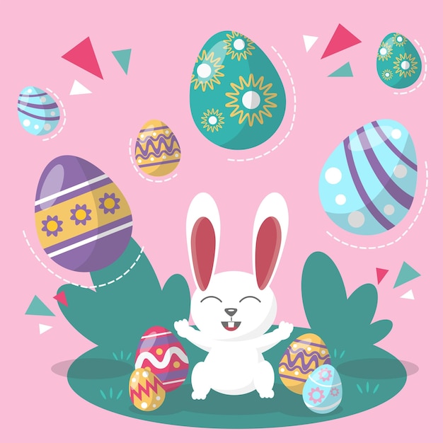 Cute rabbit with easter eggs Happy Easter bunny vector illustration