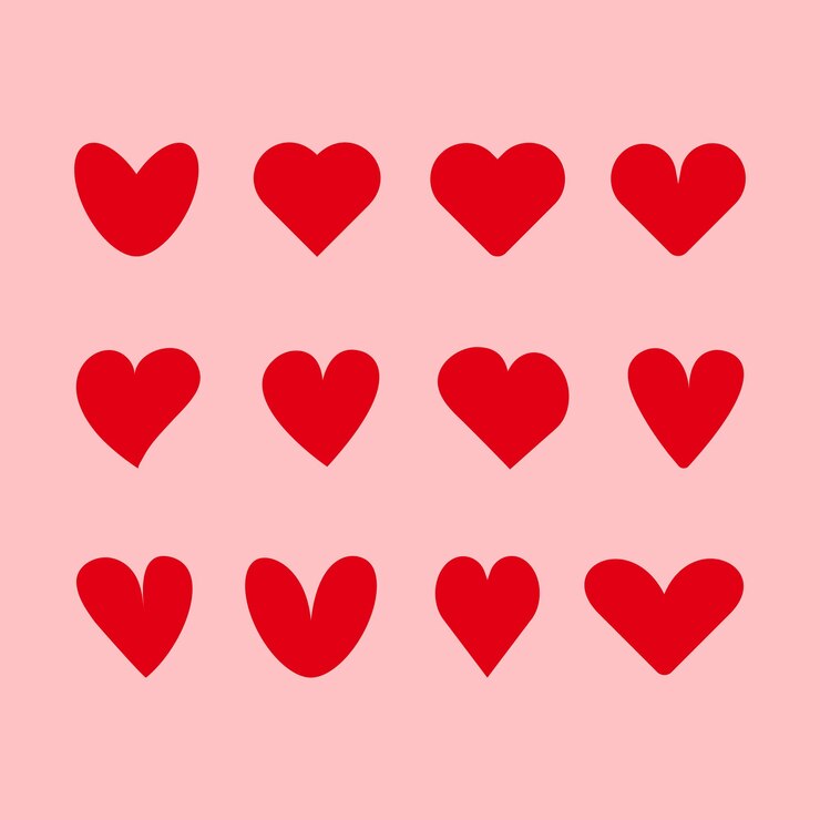 Cute red different hearts for Valentine s day Romantic red different hearts of shapes isolated on pink