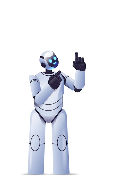 cute robot cyborg pointing at something modern robotic character artificial intelligence technology