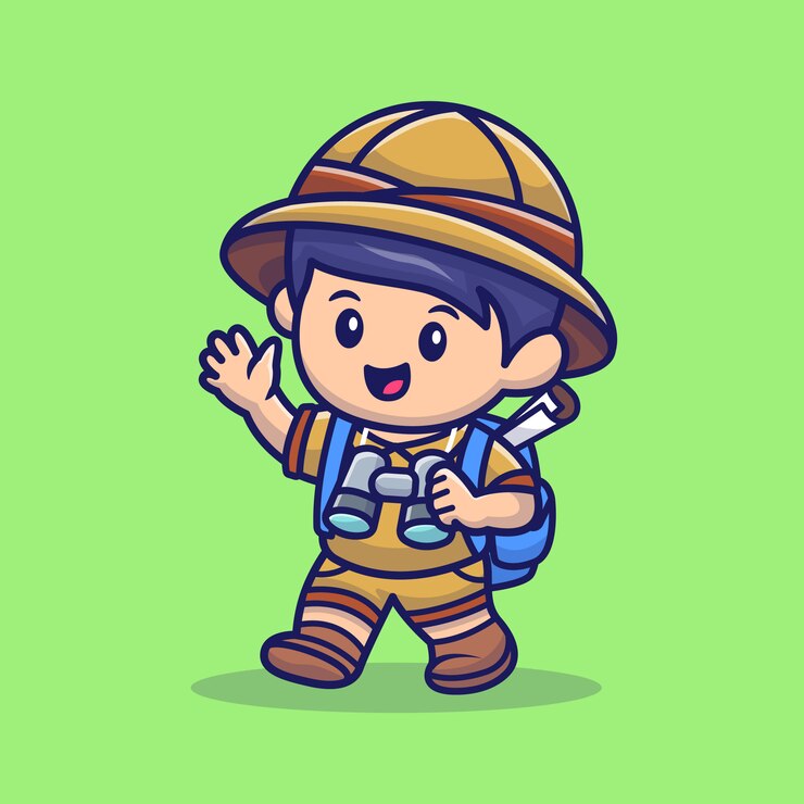 Vector cute safari kid cartoon   icon illustration. people nature icon concept isolated  . flat cartoon style