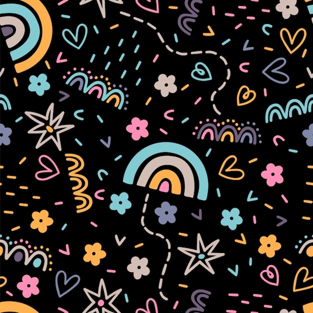Cute scandinavian seamless pattern Hand drawn nursery design Trendy baby texture for fabric cloth textile wrapping paper Childish background