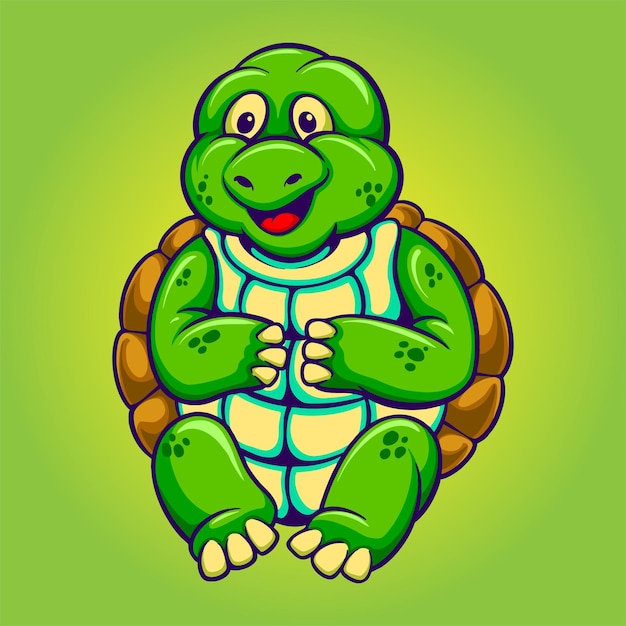Cute sea turtle cartoon mascot illustrations