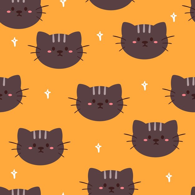 cute seamless pattern cartoon cat in yellow background
